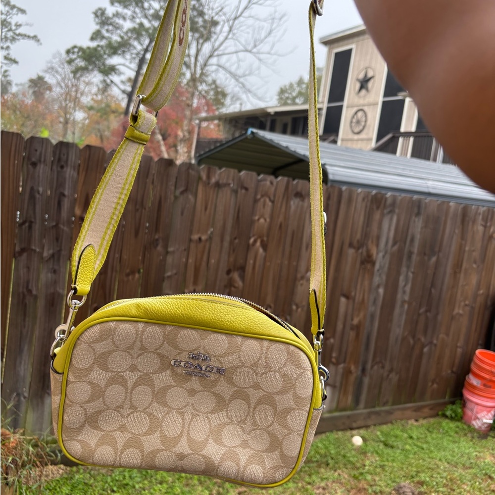 Coach Beige and Lime Crossbody Bag